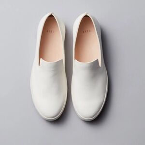 FEIT White Leather Slip-On Flats